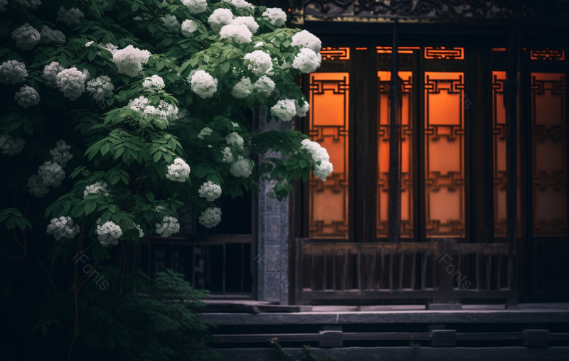 春天赏花绿植灯光通过门实拍摄影图,高清,摄影图,摄影图片,图片大全,摄影图免费下载